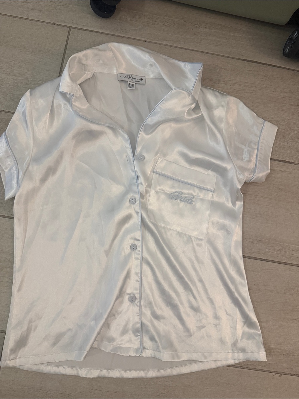 White Satin Short Bride Sleeve Button-Up Top